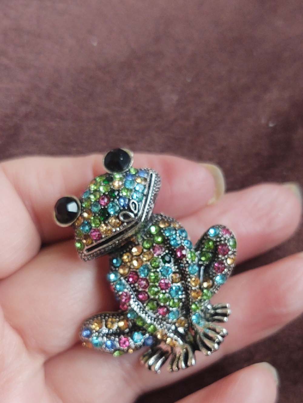 Multi-color Rhinestone Frog Brooch - Picture 3 of 3